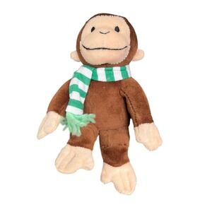 Curious George Plush Stuffed‎ Animal Toy Green & White Striped Scarf Kids